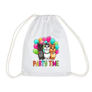 Party time cute llamas colorful balloons kids - Drawstring Bag - white - Front