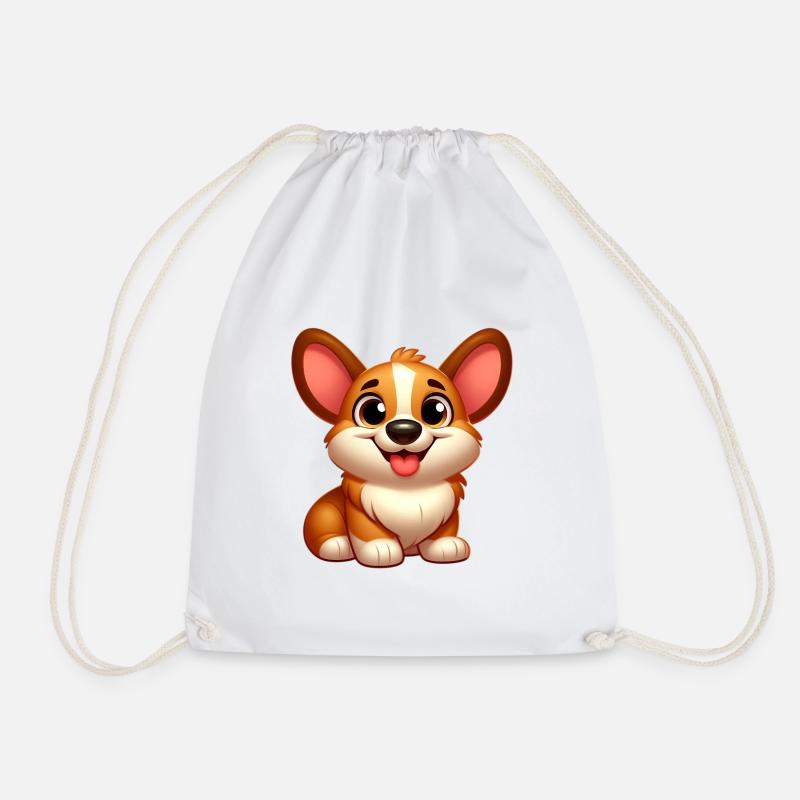 Corgi 13 - Drawstring Bag - white