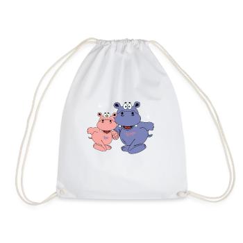 hippo hippo friends family siblings baby - Drawstring Bag - white - Front