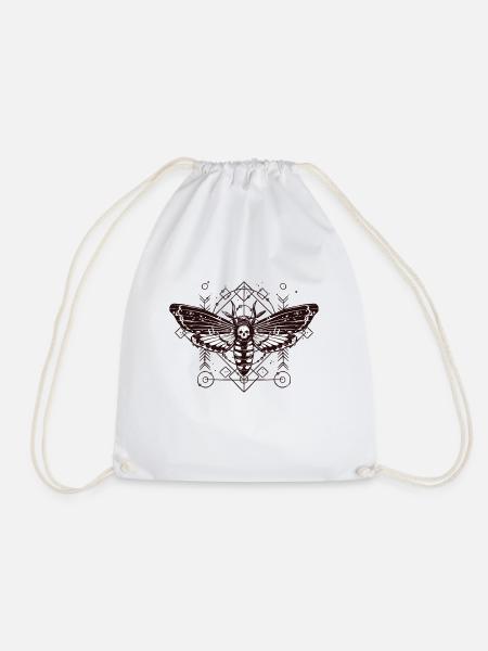 Moth Skull Schaedel Insect Tattoo Butterfly B - Drawstring Bag - white