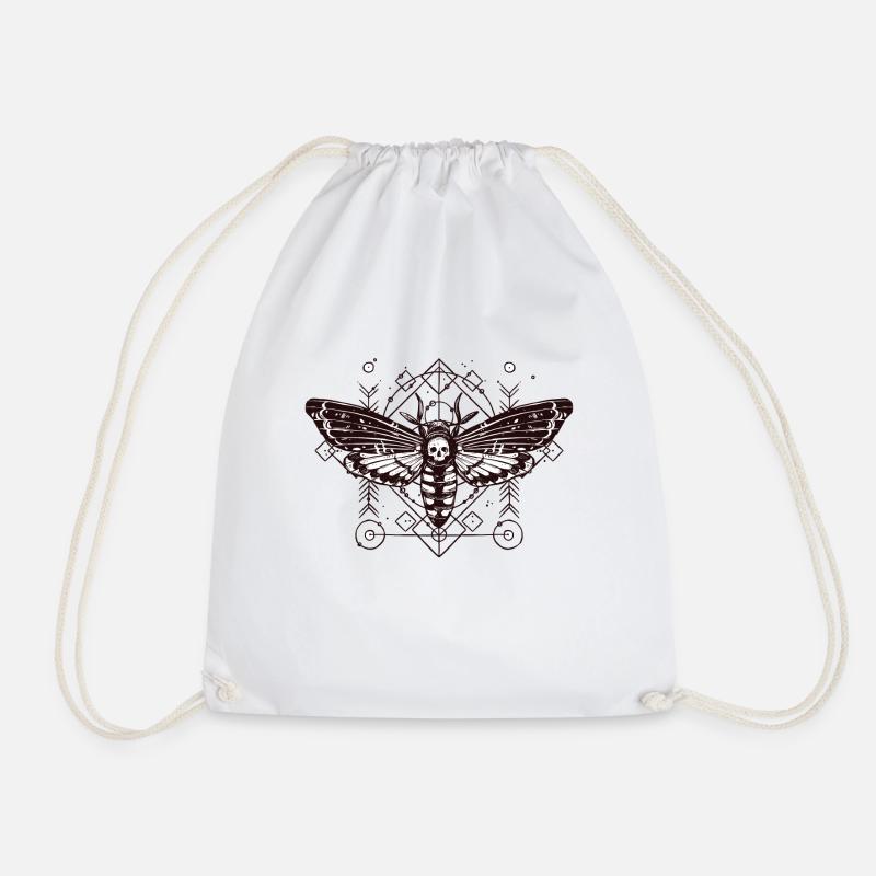 Moth Skull Schaedel Insect Tattoo Butterfly B - Drawstring Bag - white