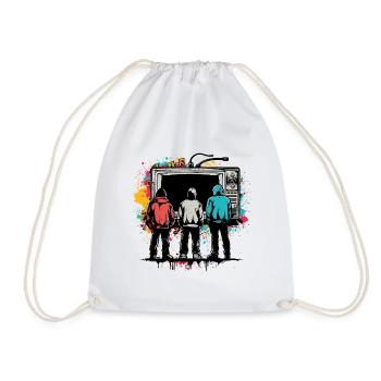 Retro TV 80s and 90s Vintage Motif - Drawstring Bag - white - Front