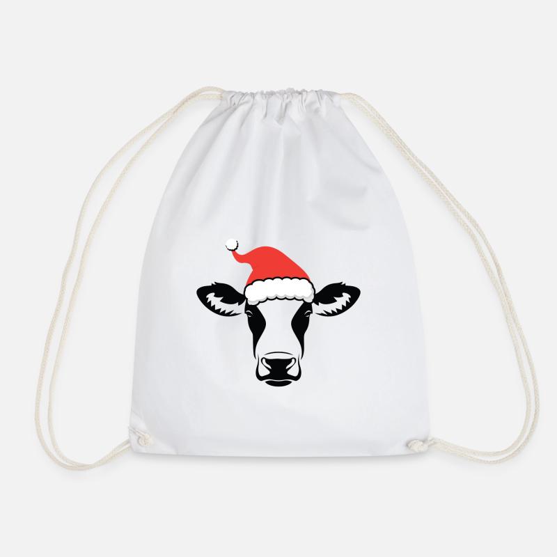 Christmas cow - Drawstring Bag - white