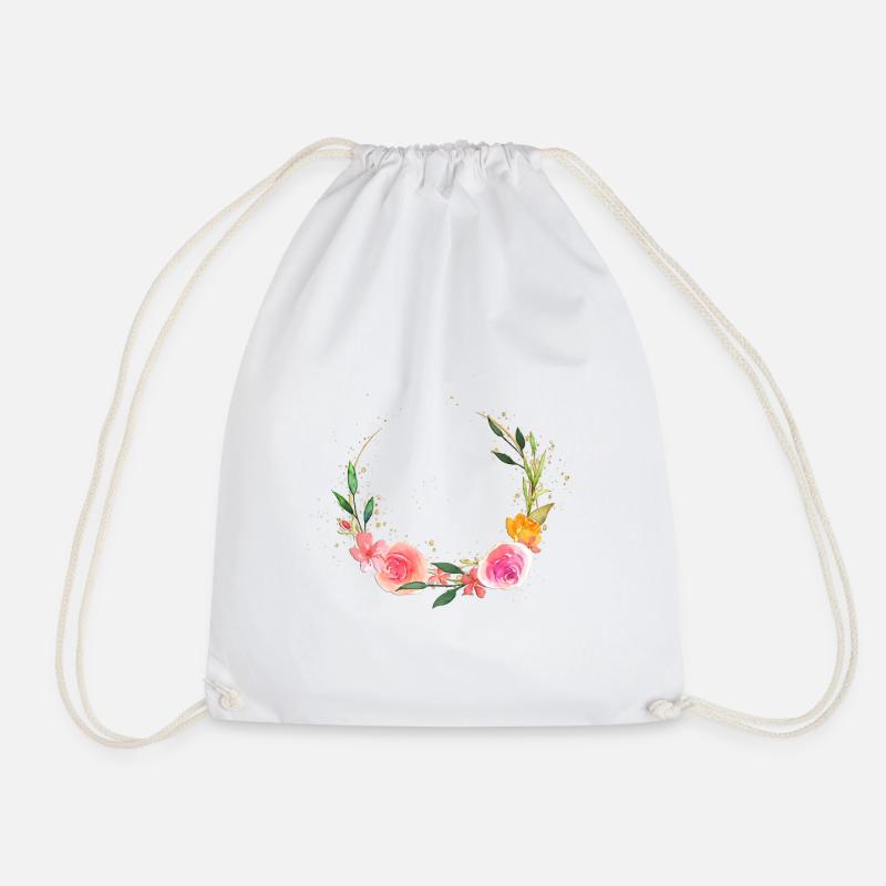 Customizable Floral Wreath Romantic - Drawstring Bag - white