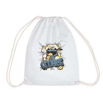 Sesame Street Design With Cookie Monster & Cookies - Drawstring Bag - white - Front