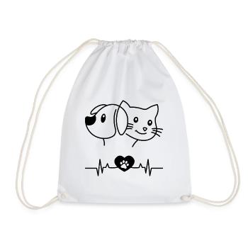 Dog Cat Heartbeat SVG | Hund Katze Herzschlag  - Turnbeutel - Weiß - Vorne