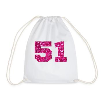 Number 51 Pink Glitter - 51st Anniversary - Drawstring Bag - white - Front