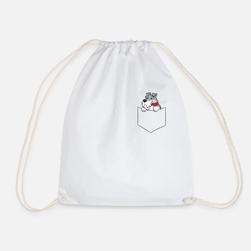 Schnauzer In a Pocket Dog Schnauzer - Drawstring Bag - white