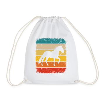 Vintage Square and Horse - - Drawstring Bag - white - Front