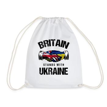 Britain Stands With Ukraine UK Ukrainian Flag - Drawstring Bag - white - Front