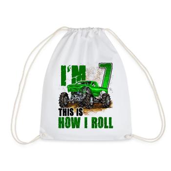 7th Birthday Monster Truck For Boys & Girls 7 Year - Drawstring Bag - white - Front