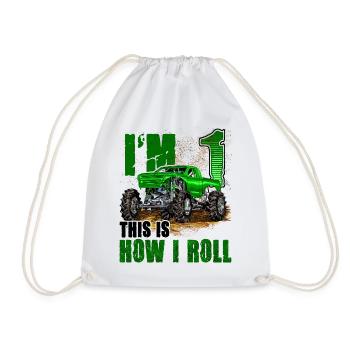 1st Birthday Monster Truck For Boys & Girls 1 Year - Drawstring Bag - white - Front