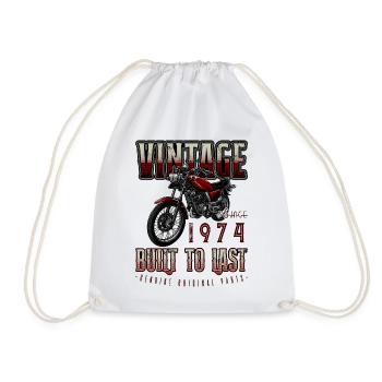 Vintage Motorcycle Bikers Motorbike Birthday 1974 - Drawstring Bag - white - Front