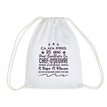 Cadeau anniversaire 25 ans humour merci papa maman - Sac de sport léger - blanc - Devant
