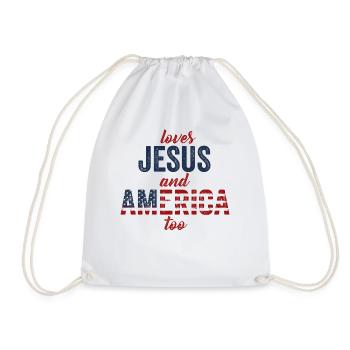 Loves Jesus and America Too God Christian - Drawstring Bag - white - Front