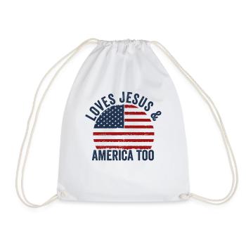 Loves Jesus and America Too God Christian - Drawstring Bag - white - Front