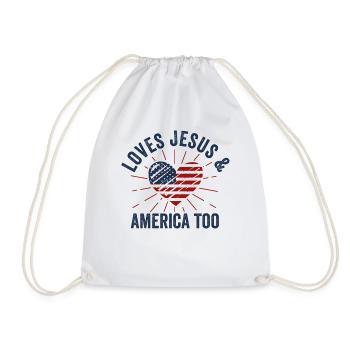 Loves Jesus and America Too God Christian - Drawstring Bag - white - Front