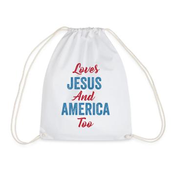Loves Jesus and America Too God Christian - Drawstring Bag - white - Front