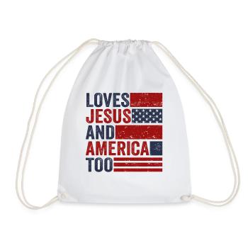 Loves Jesus and America Too God Christian - Drawstring Bag - white - Front