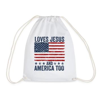Loves Jesus and America Too God Christian - Drawstring Bag - white - Front
