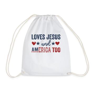 Loves Jesus and America Too God Christian - Drawstring Bag - white - Front