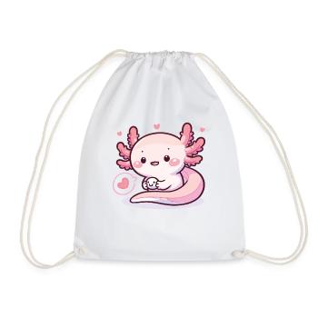 Cute Axolotl with Heart Axolotls - Drawstring Bag - white - Front