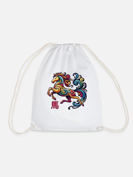 Elegante chinesische Tierkreiszeichen-Pferd-inspirierte Grafik - Turnbeutel - Weiß