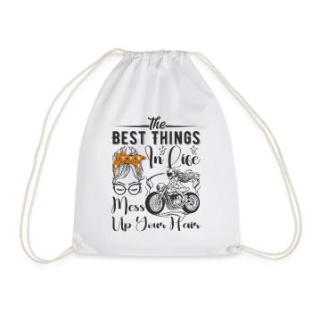 The Best Things In Life Mess Up Your Hair Moto - Drawstring Bag - white - Front