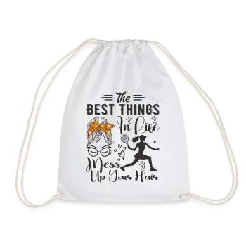 The Best Things In Life Mess Up Your Hair Tennis - Drawstring Bag - white - Front