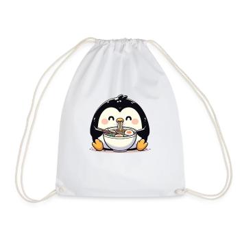 Penguin with noodles ramen kawaii penguin - Drawstring Bag - white - Front
