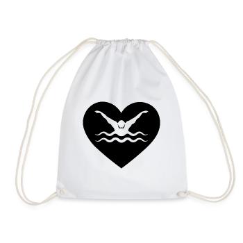 Heart 1 and swimming - - Drawstring Bag - white - Front