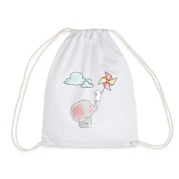 Elephant and Sweet Bunny Colorful Pinwheel - Drawstring Bag - white - Front