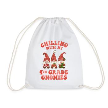 4th Grade Teacher Christmas Chilling With My - Drawstring Bag - white - Front