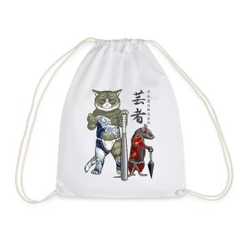 Mouse and Yakuza Cat - Drawstring Bag - white - Front