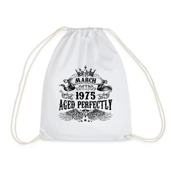 1975 | March Aged Perfectly 1975 birthday gift - Drawstring Bag - white - Front