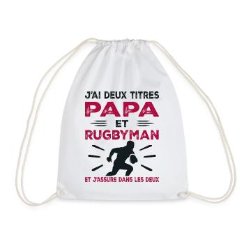 I have two titles: Dad and Rugby Player, Rugby Passionate - Drawstring Bag - white - Front