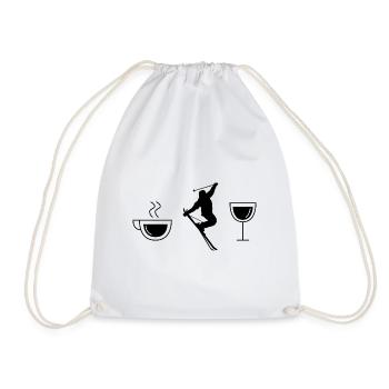 Coffee wine and skiing - (2) - Drawstring Bag - white - Front