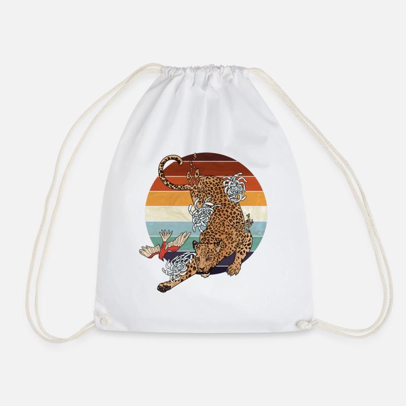 Japanese spirit leopard | Vintage Retro - Drawstring Bag - white