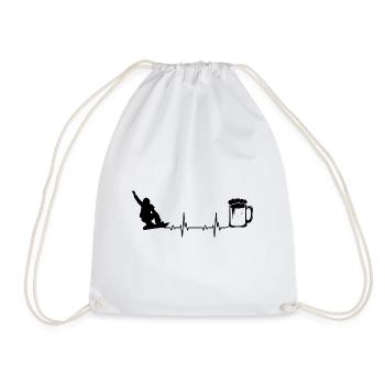 Heartbeat Beer and Snowboarding - (2) - Drawstring Bag - white - Front