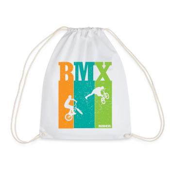 BMX Color Block Rider Silhouettes - Drawstring Bag - white - Front