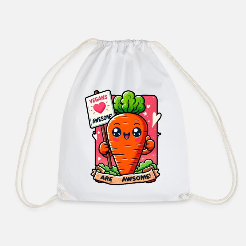 Cheerful Carrot Vegan - Drawstring Bag - white