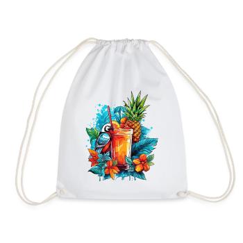 Sommer Cocktail Ananas Papagei Blumen Urlaub Kunst - Turnbeutel - Weiß - Vorne