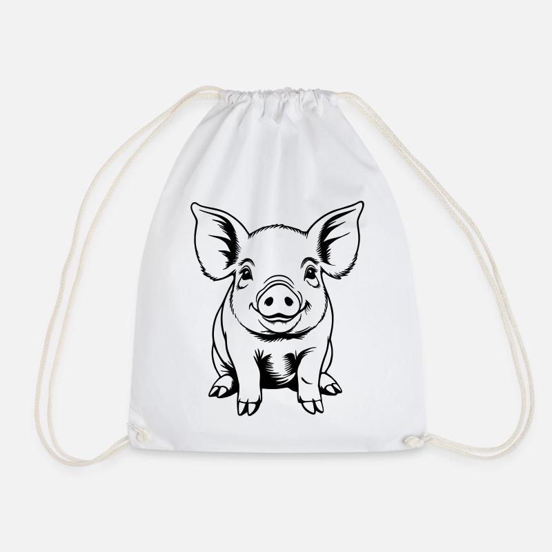 Pig Sow Piglet Piglet Sketch Drawing - Drawstring Bag - white