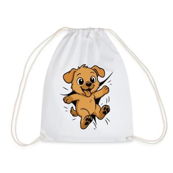 Cute Comic Dog Puppy – Kids & Animal Lovers - Drawstring Bag - white - Front