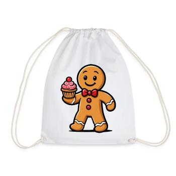 Lebkuchenmann Cupcake Cartoon - Turnbeutel - Weiß - Vorne