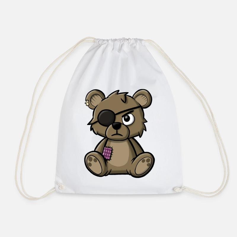 Teddybär mit Augenklappe - Turnbeutel - Weiß