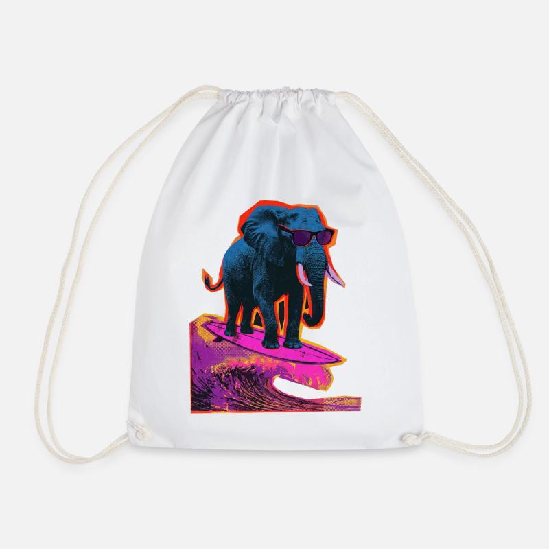 Elephant Surfing Surfing - Drawstring Bag - white