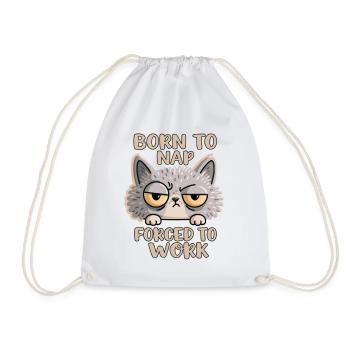 Tired Cat Born to Nap Forced to Work - Drawstring Bag - white - Front