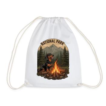 Vintage Dackel Camping – National Park Badge - Turnbeutel - Weiß - Vorne