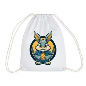 Rabbit Kawaii Maskottchen Cartoon Clipart Logo Abzeichen - Turnbeutel - Weiß - Vorne